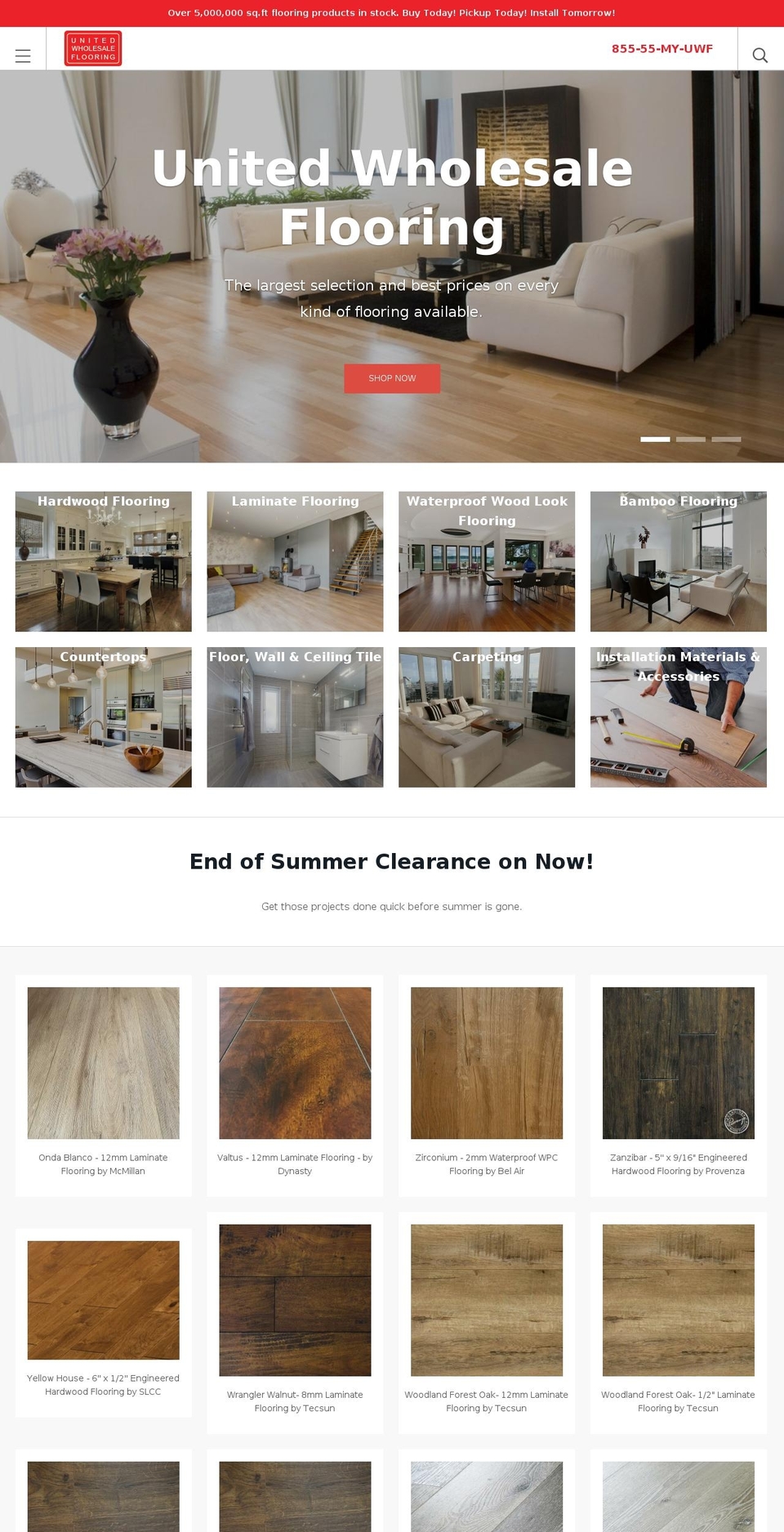 UWF Live - Kagami Shopify theme site example uwflooring.com