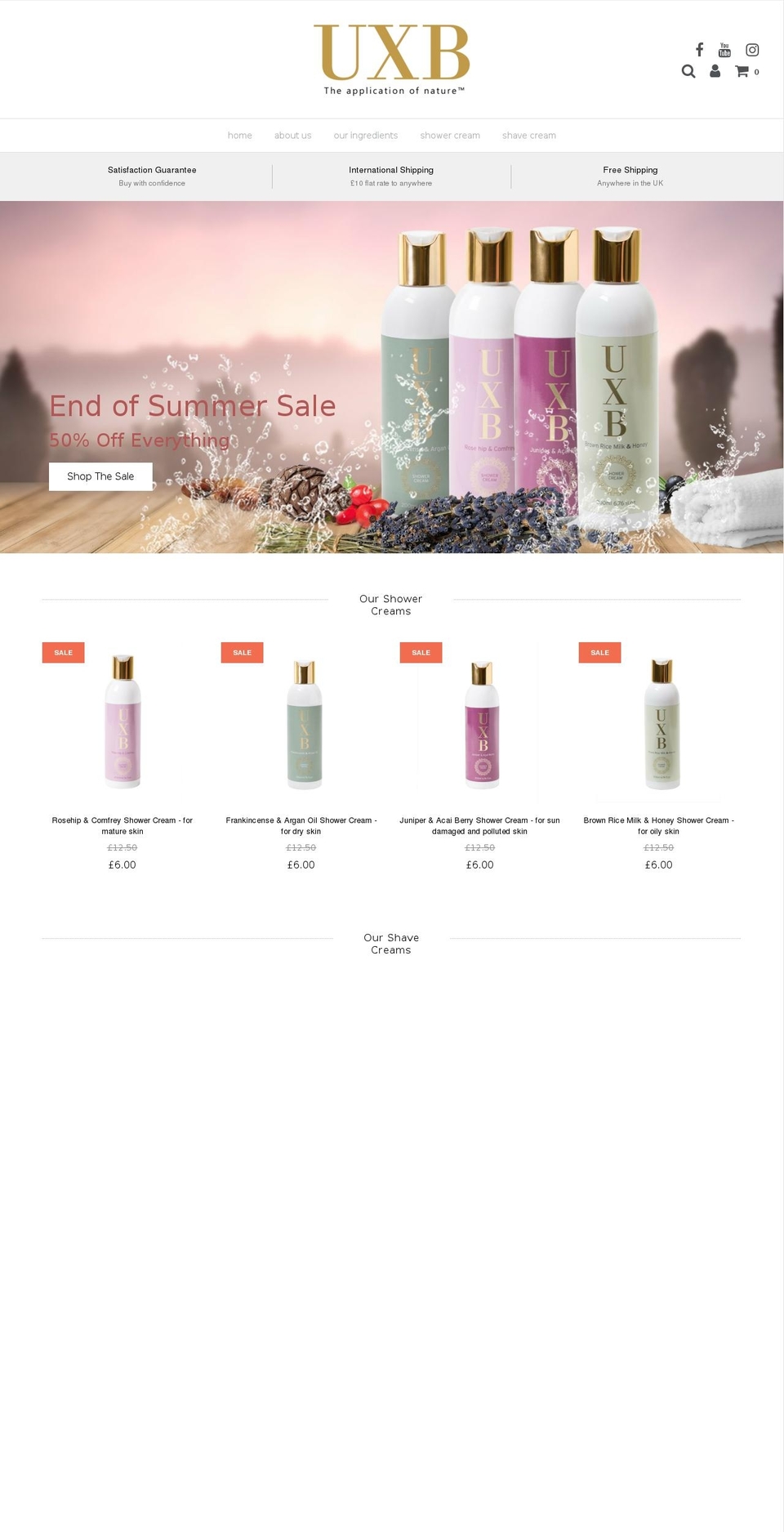 uxbskincare.com shopify website screenshot