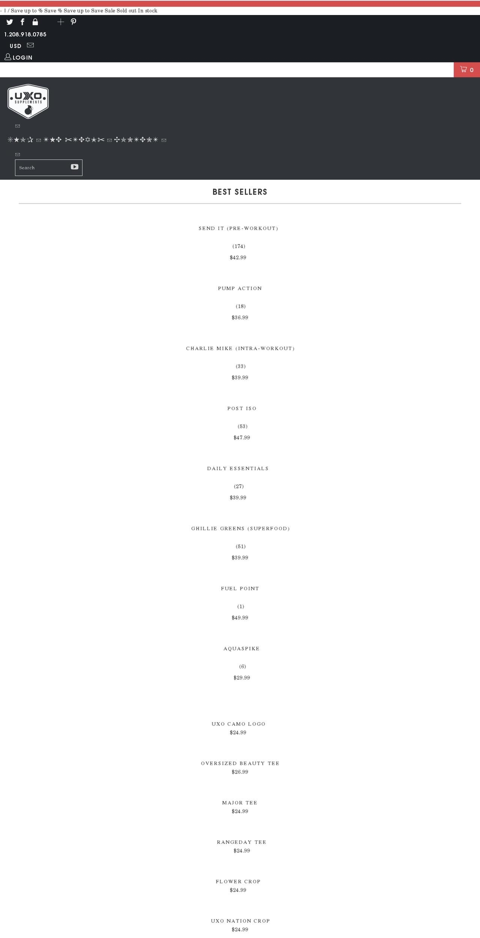 uxosupplements.com shopify website screenshot