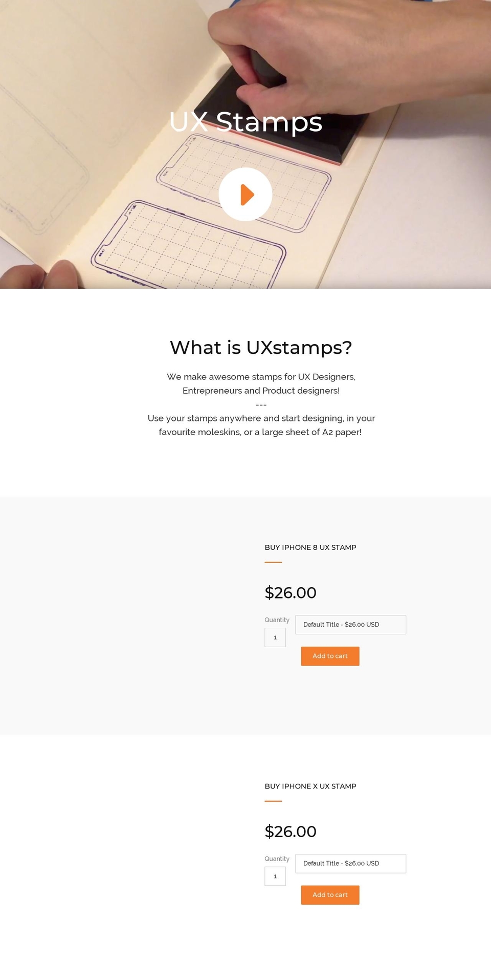 uxstamps.com shopify website screenshot