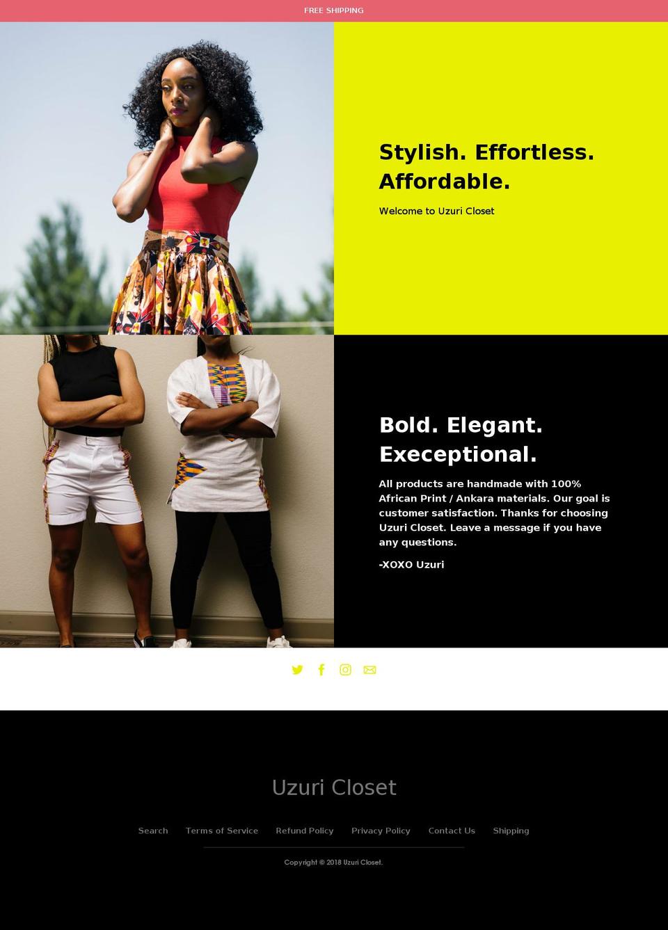 uzuricloset.com shopify website screenshot