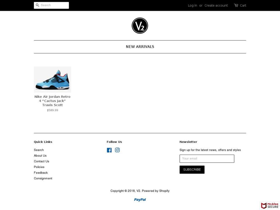 v2store.com — Shopify storefront screenshot