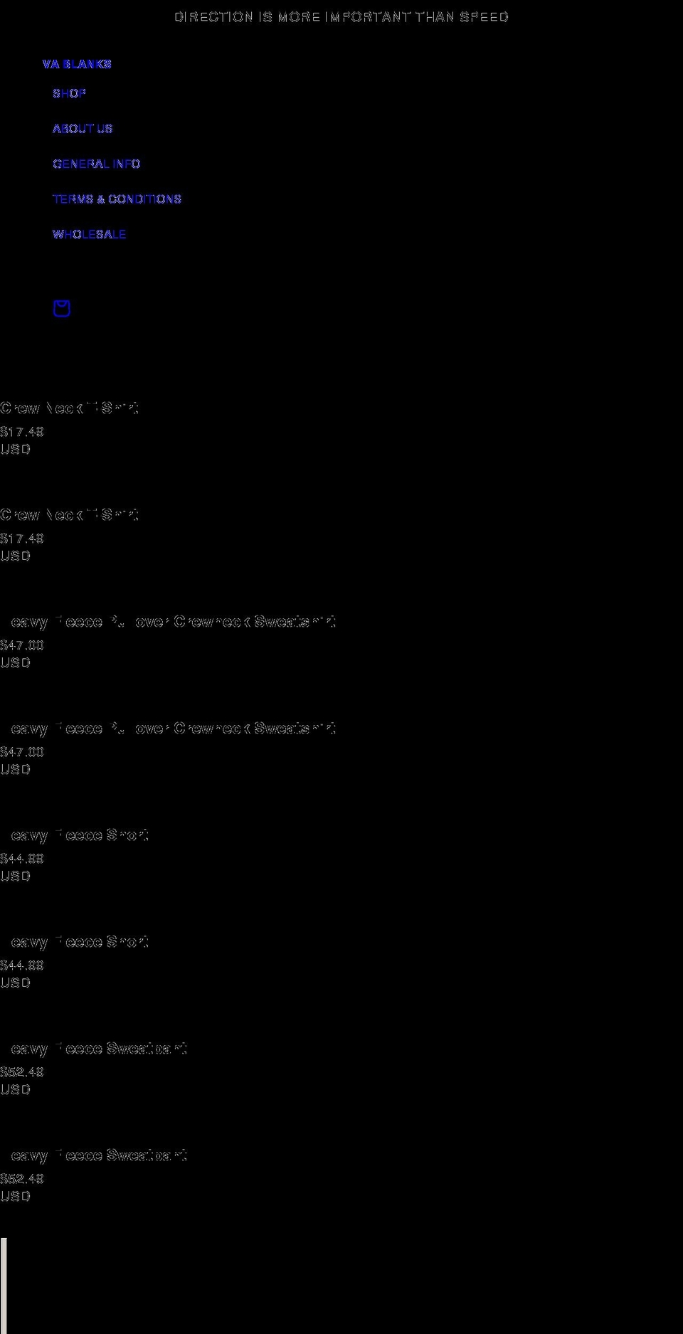 va-blanks.com shopify website screenshot