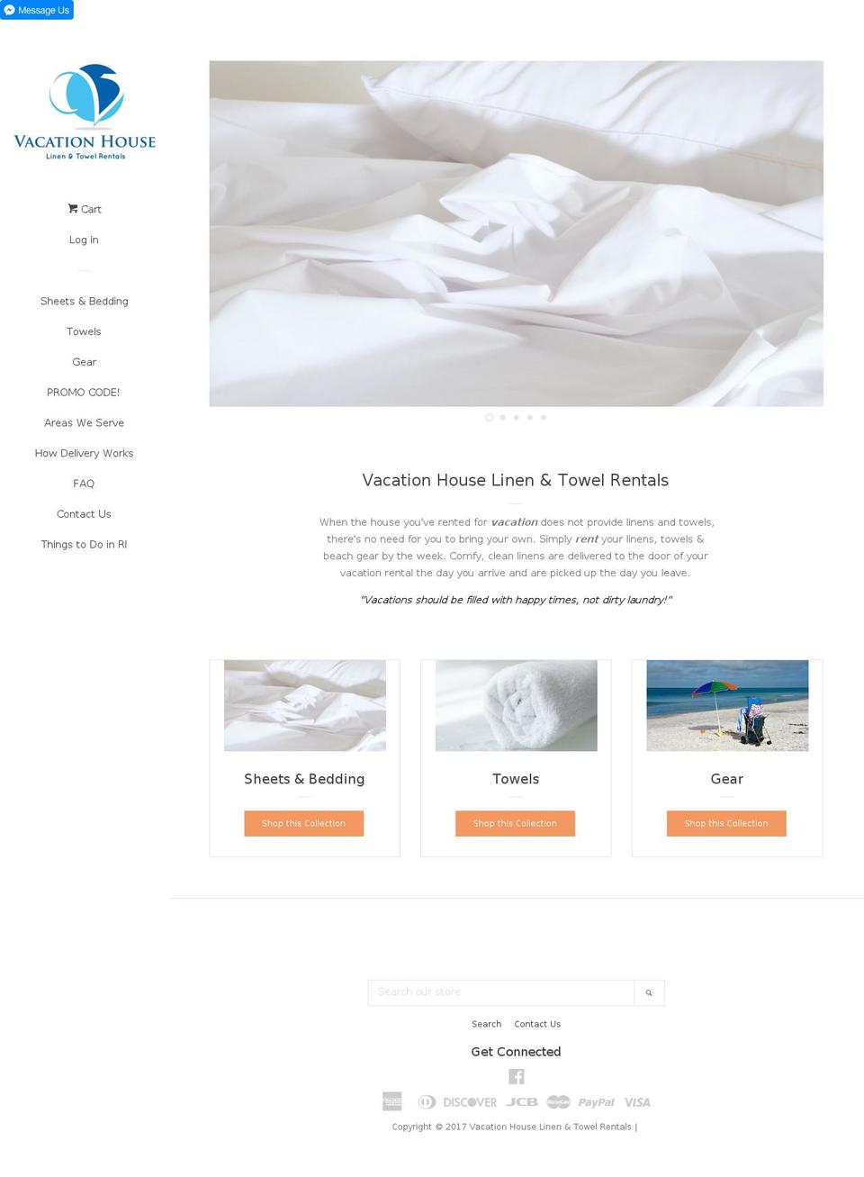 vacationhouselinens.com shopify website screenshot