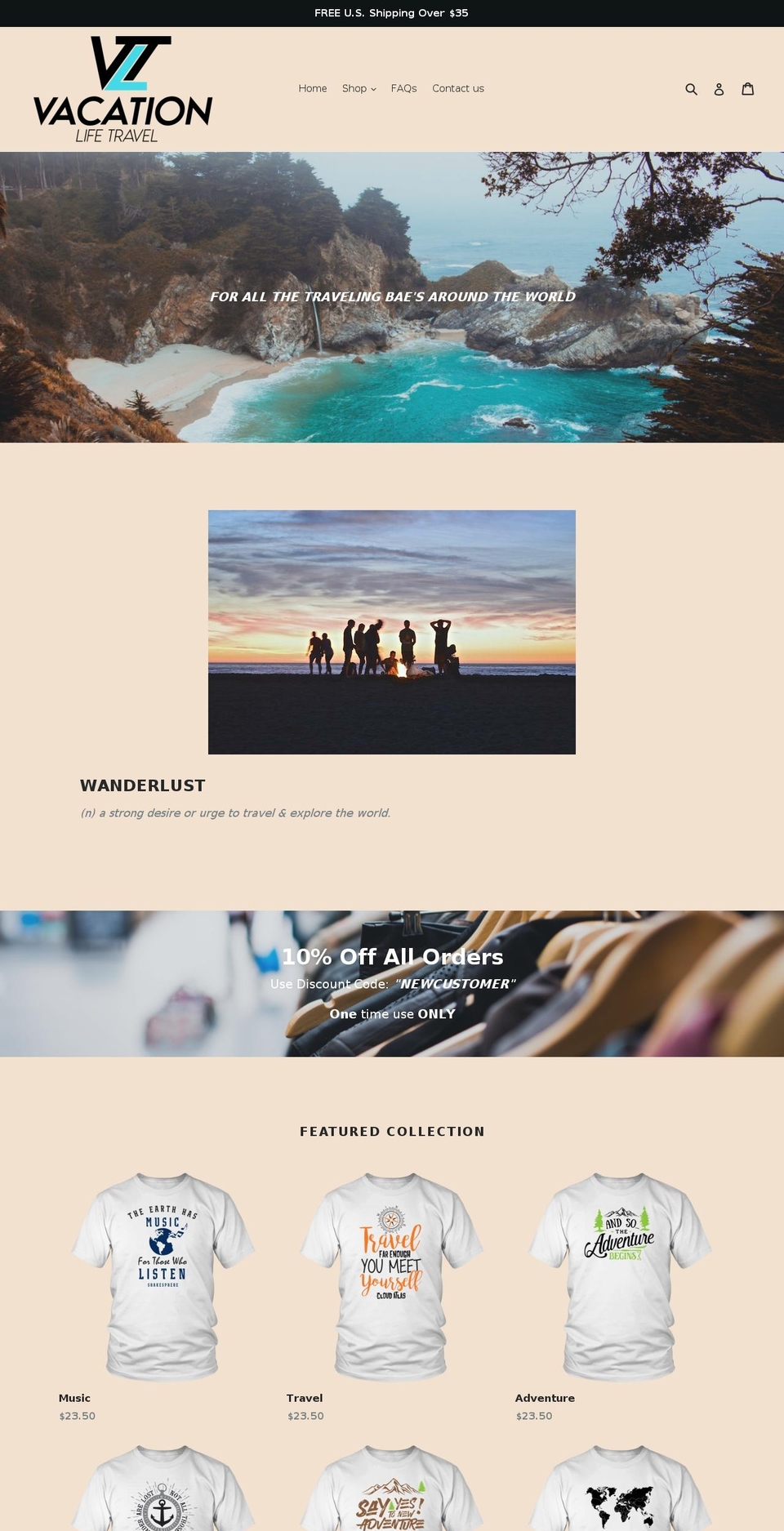 vacationlifetravel.com — Shopify storefront screenshot