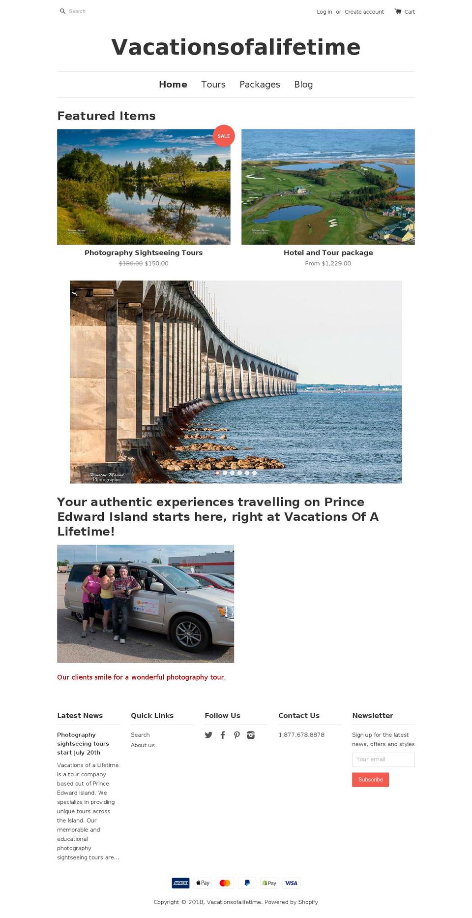 vacationsofalifetime.ca shopify website screenshot
