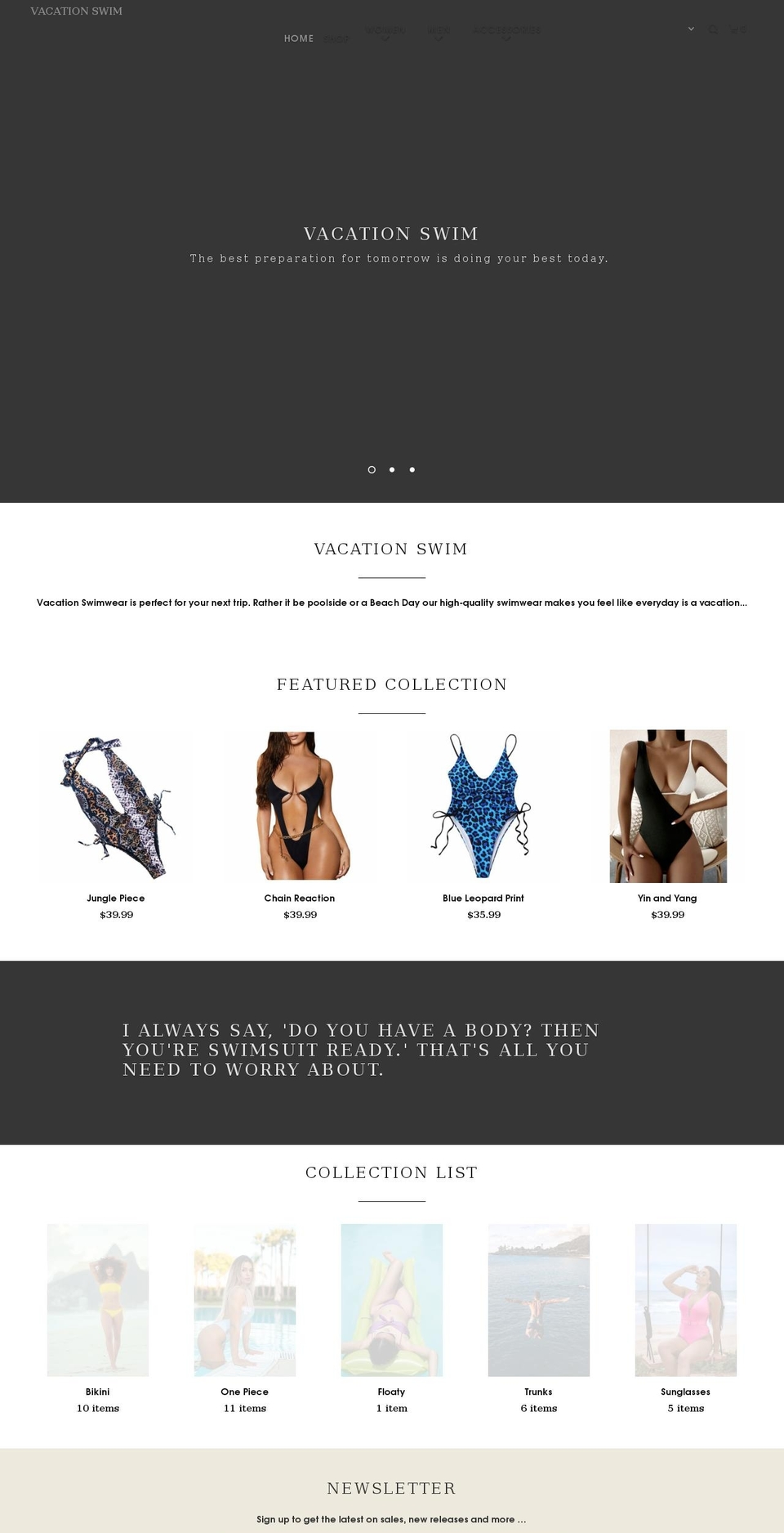 vacationswim.com shopify website screenshot
