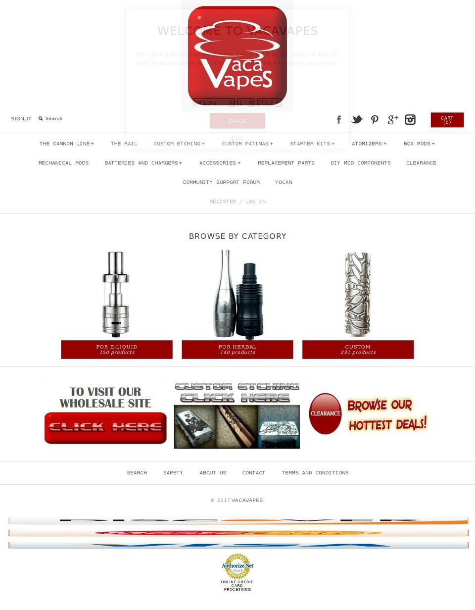 vacavapes.com shopify website screenshot