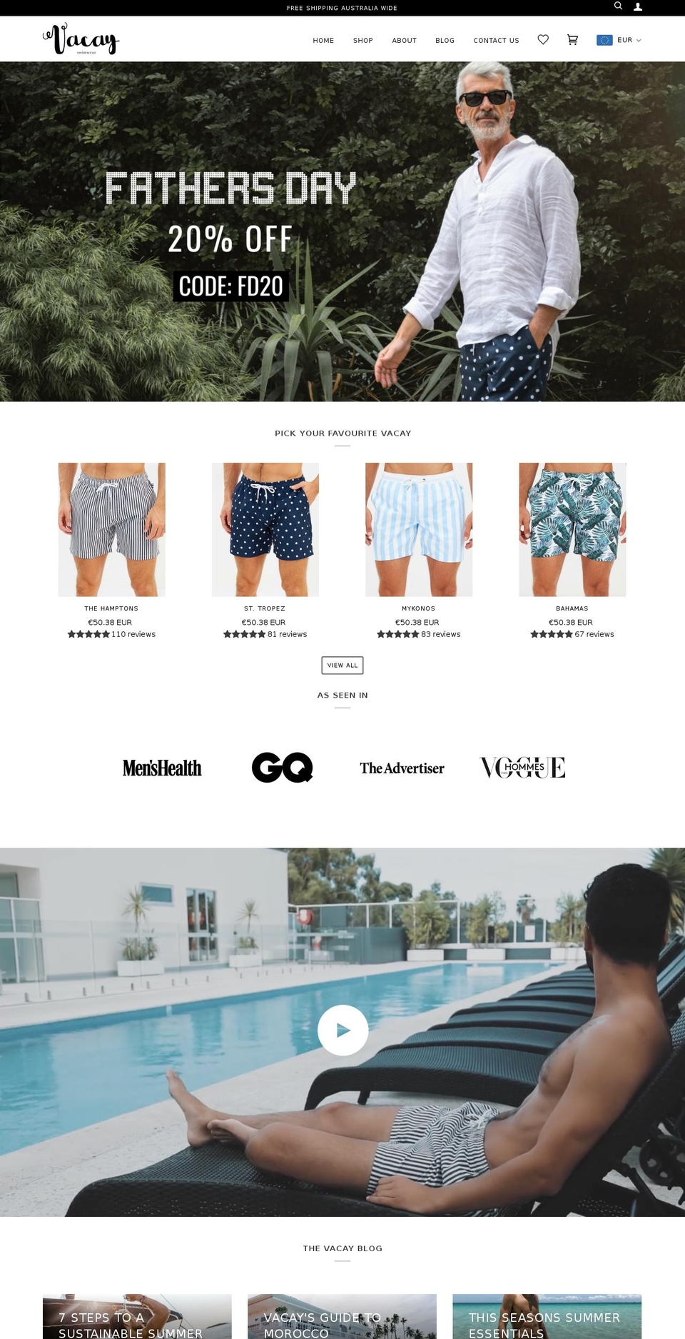 vacayswimwear.com.au shopify website screenshot