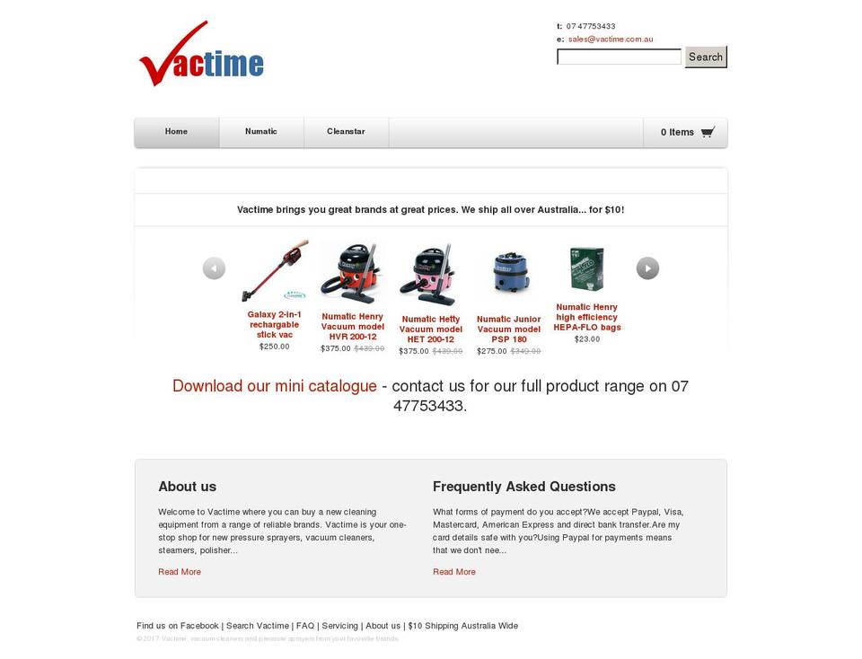 vactime.com.au shopify website screenshot