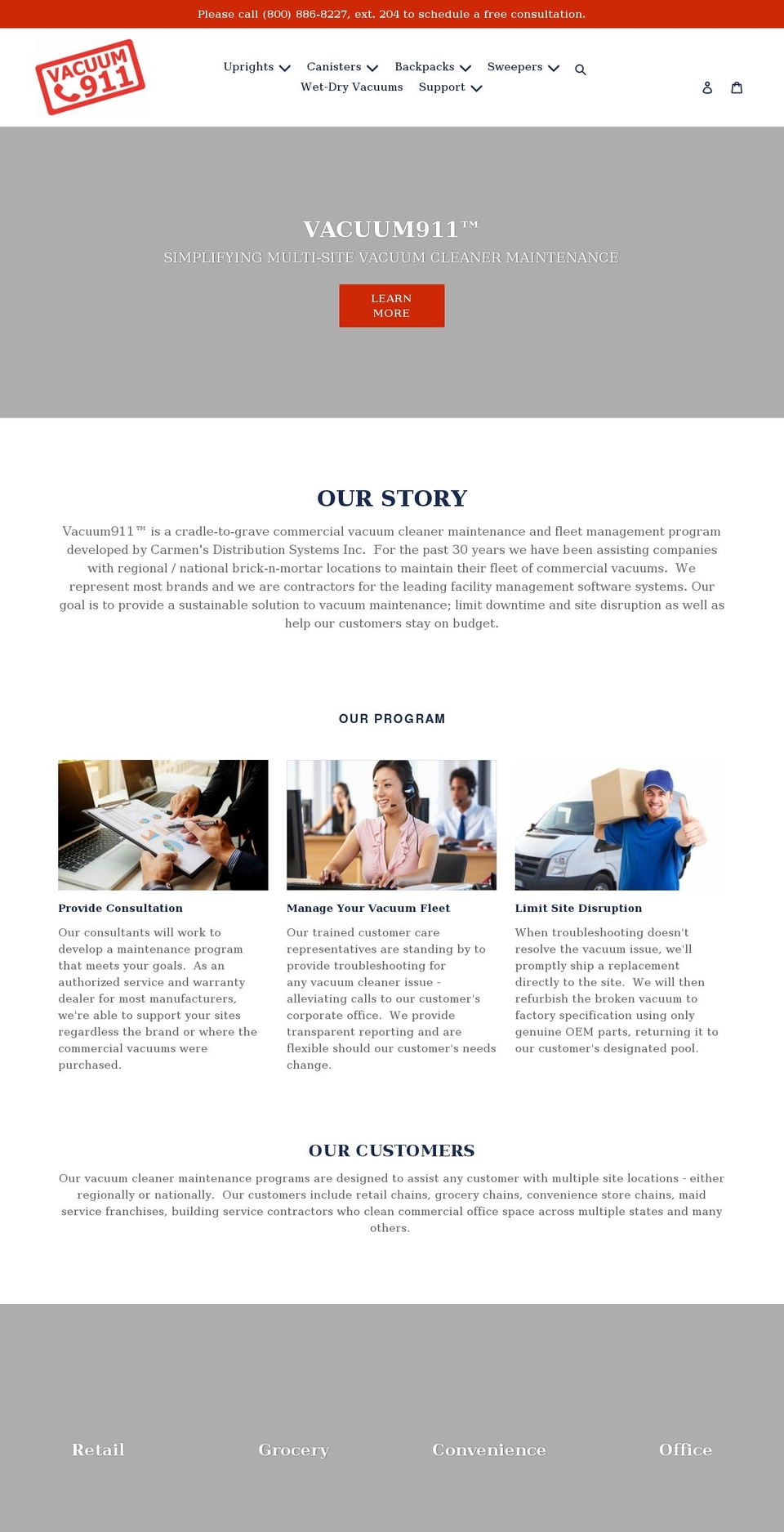 vacuum911.com shopify website screenshot