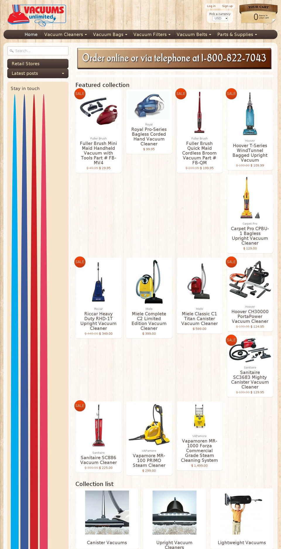 vacuumsunlimited.com shopify website screenshot