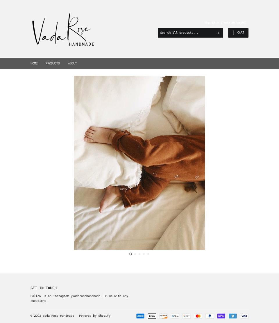 vadarosehandmade.com shopify website screenshot
