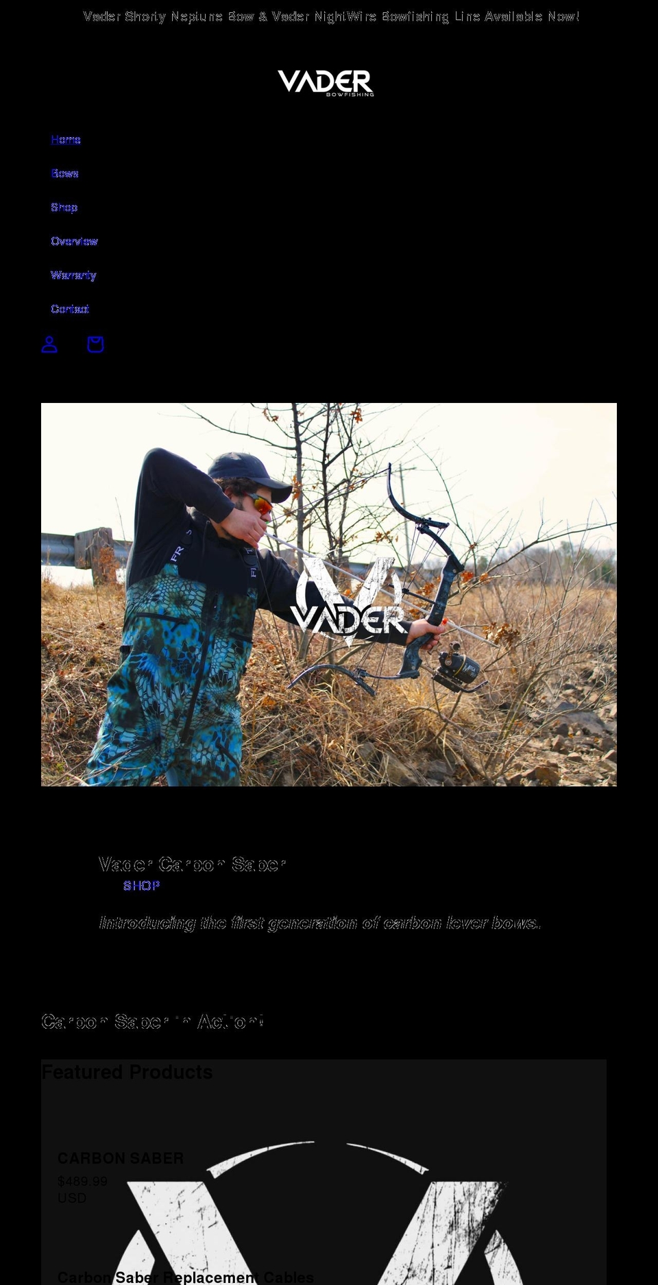vaderbows.com shopify website screenshot