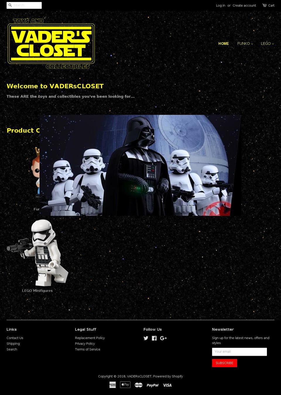 vaderscloset.com shopify website screenshot