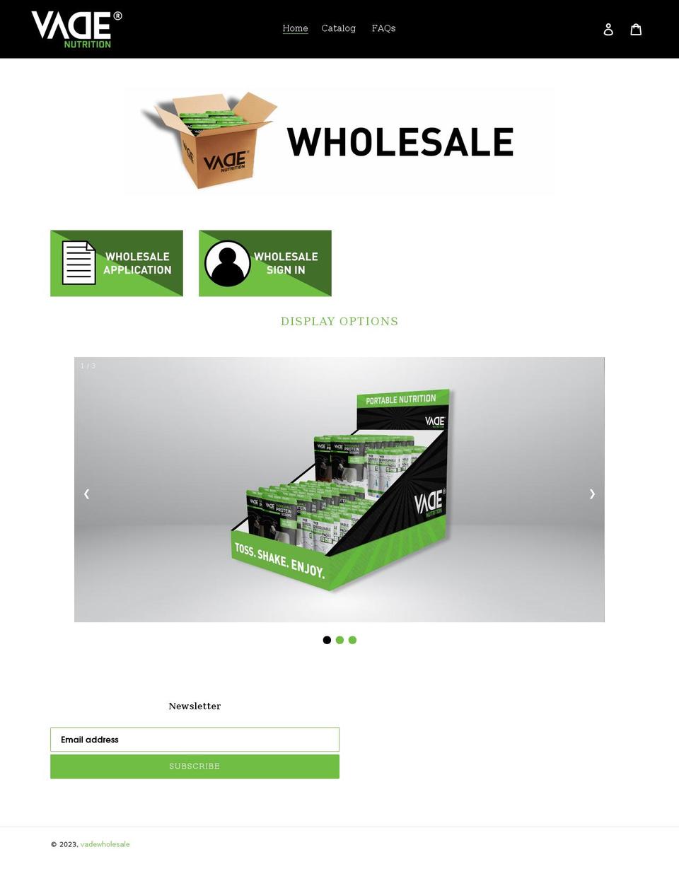 vadewholesale.com shopify website screenshot