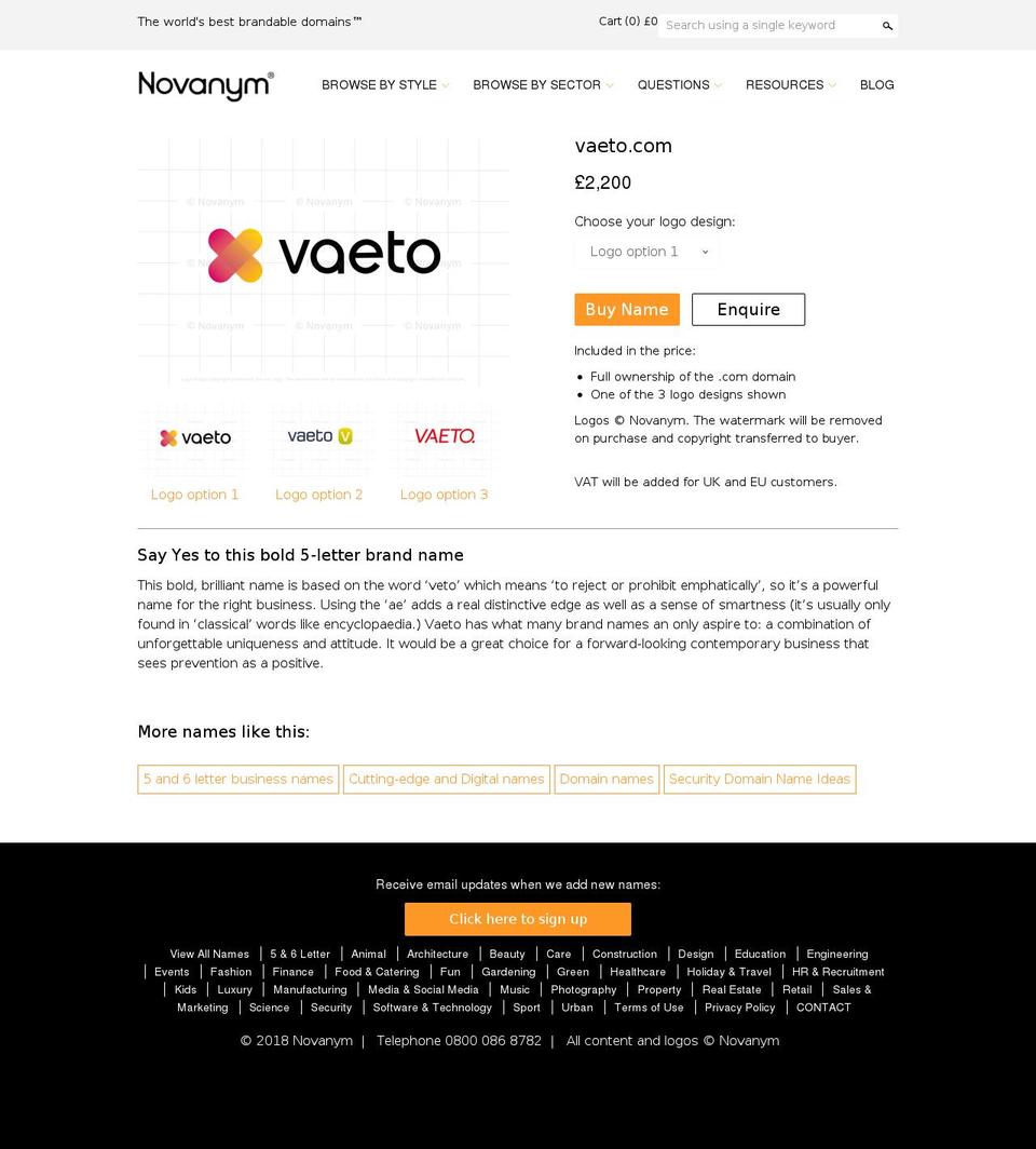 vaeto.com — Shopify storefront screenshot