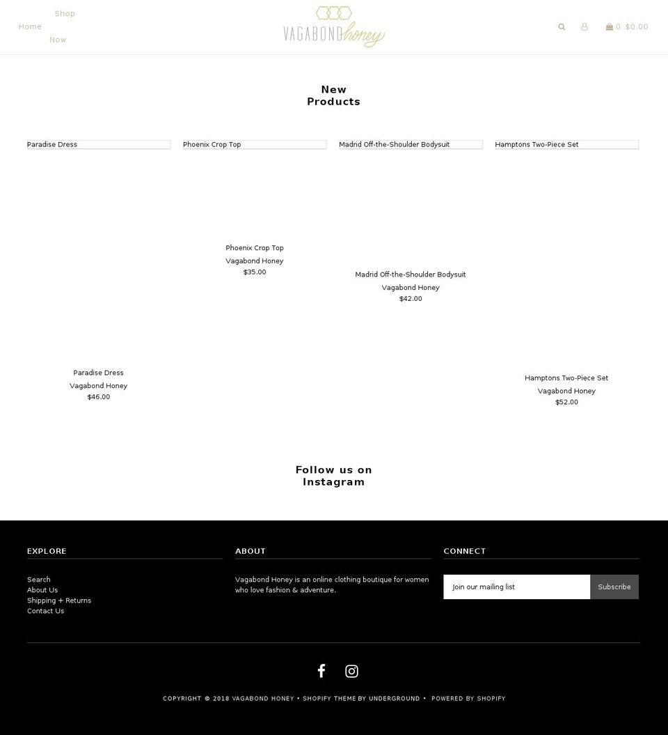 vagabondhoney.com shopify website screenshot