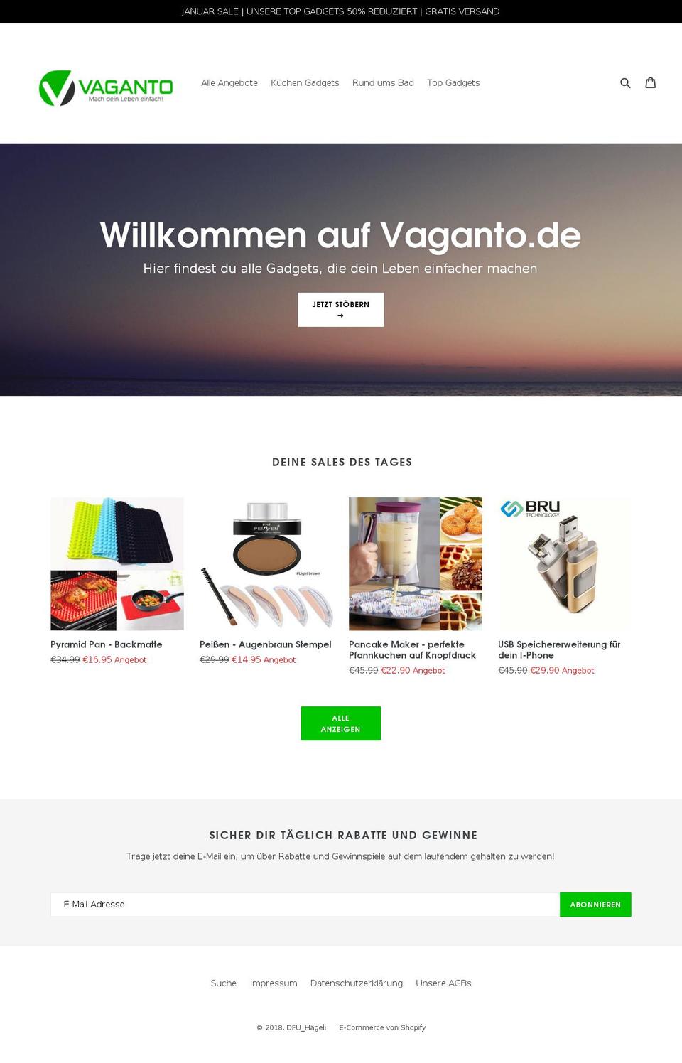 vaganto.de shopify website screenshot