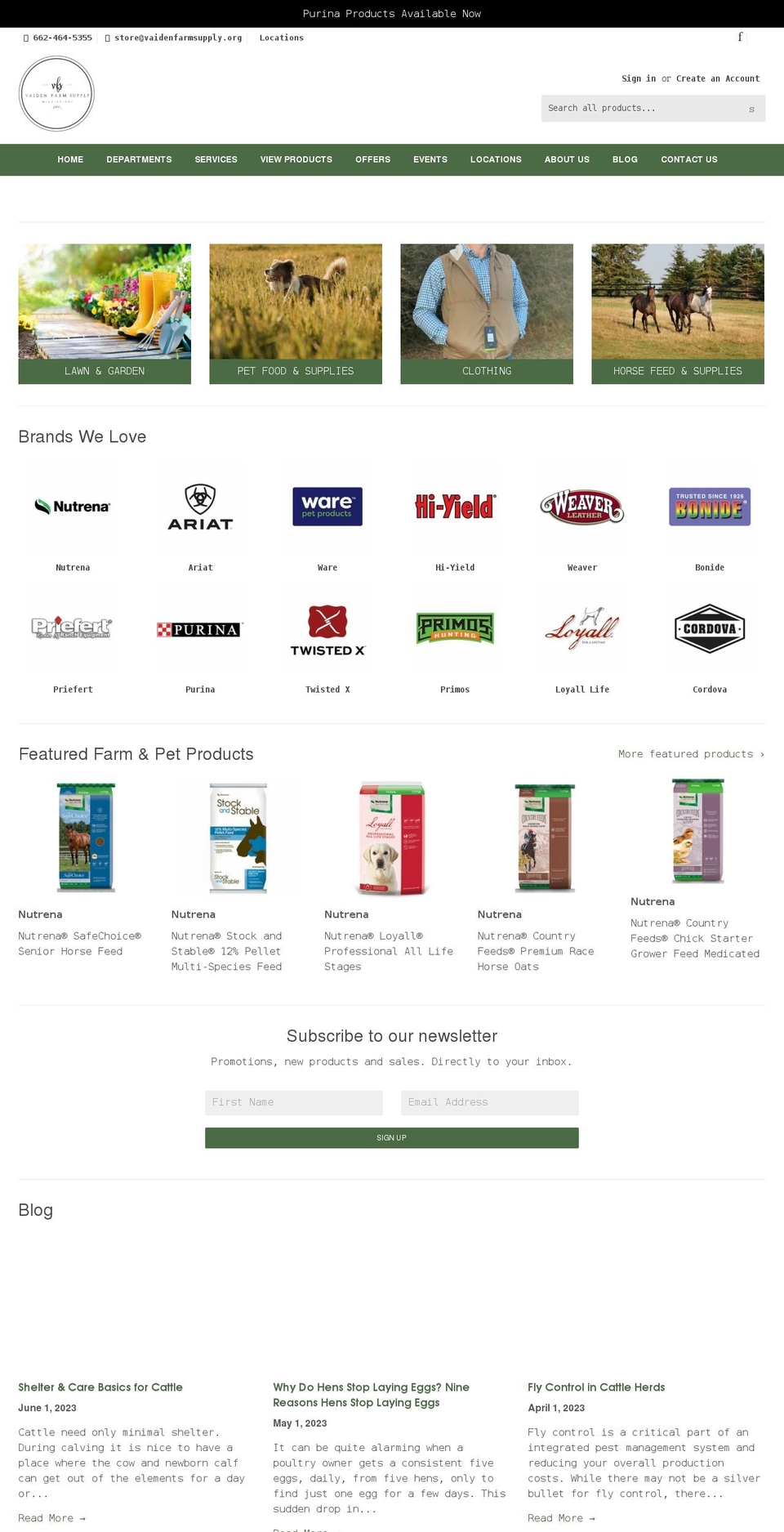 Nucleus Shopify theme site example vaidenfarmsupply.org