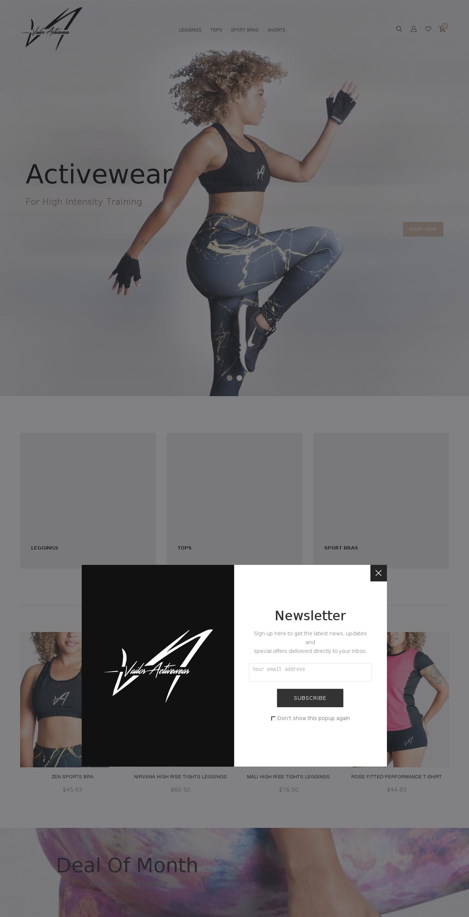 vailoractivewear.com — Shopify storefront screenshot
