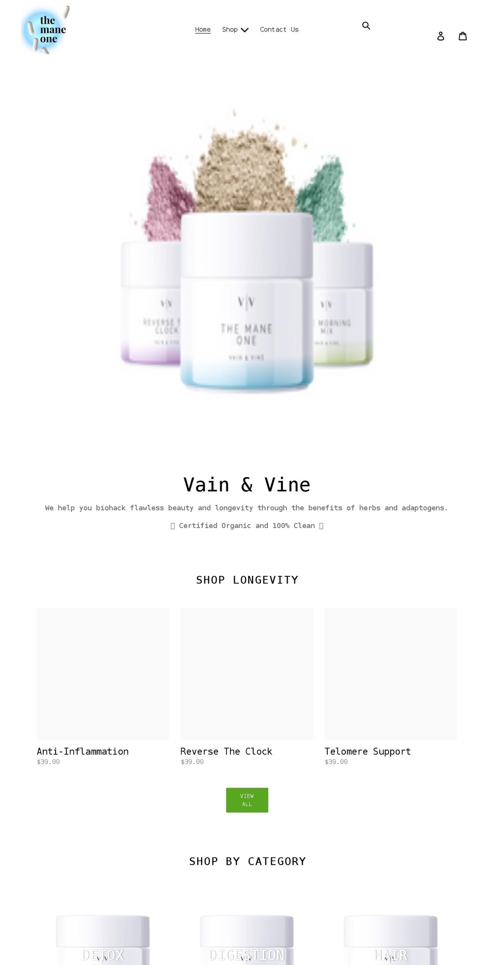 vainandvine.com shopify website screenshot