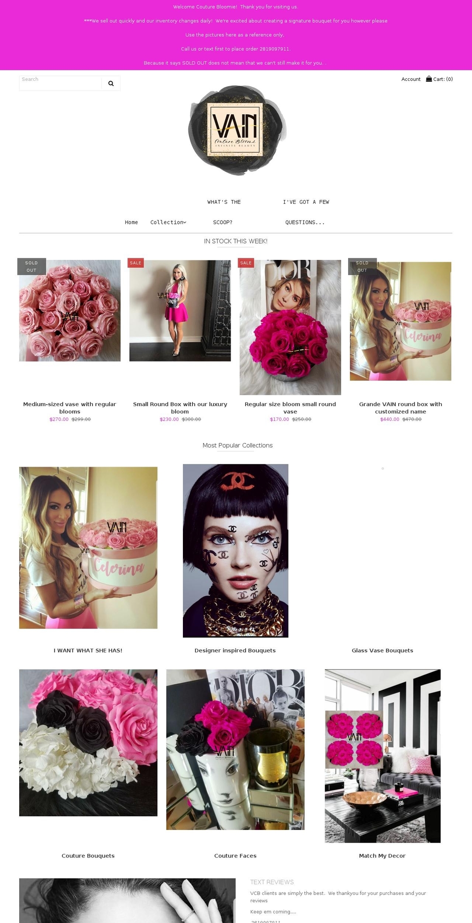 vaincoutureblooms.com — Shopify storefront screenshot