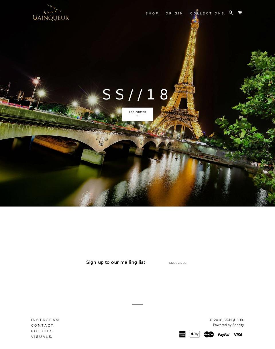 vainqueurworld.com — Shopify storefront screenshot