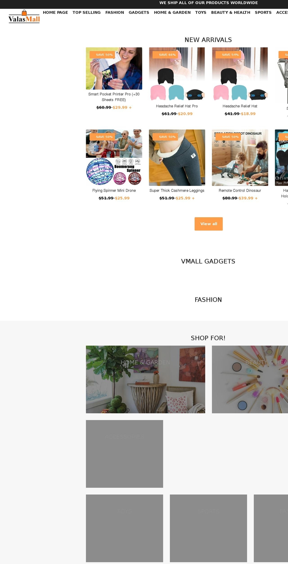 valasmall.com shopify website screenshot