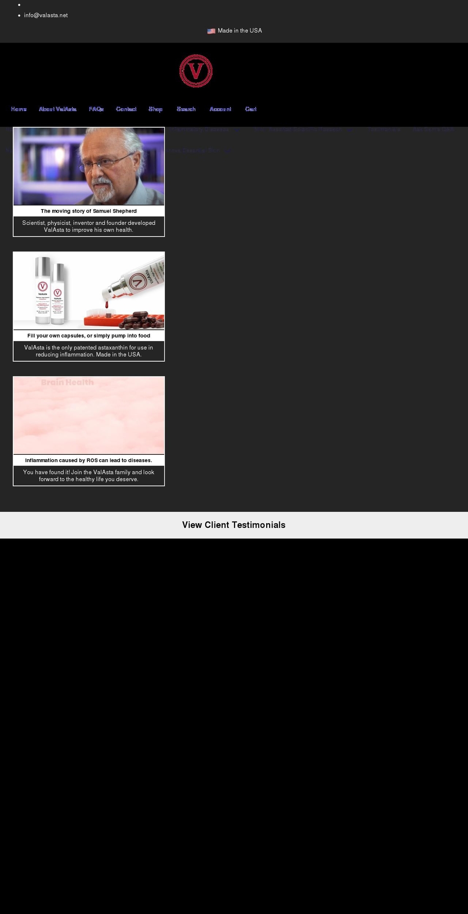 valasta.net shopify website screenshot