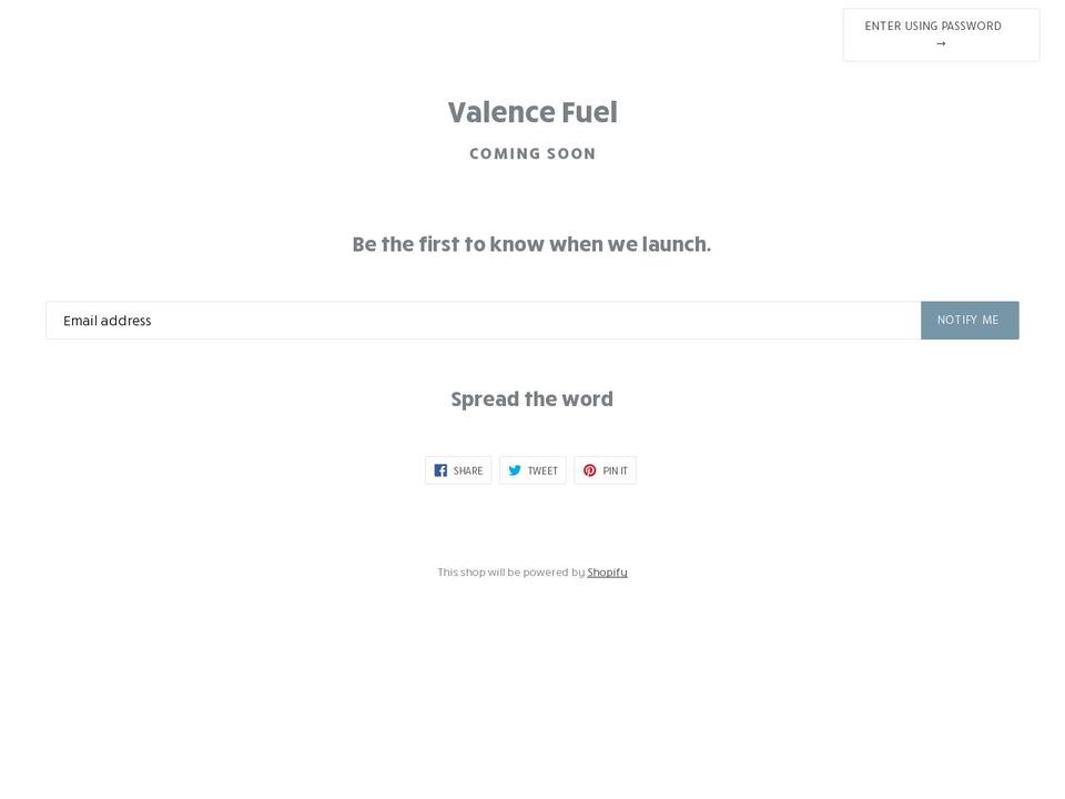 valencefuel.com — Shopify storefront screenshot
