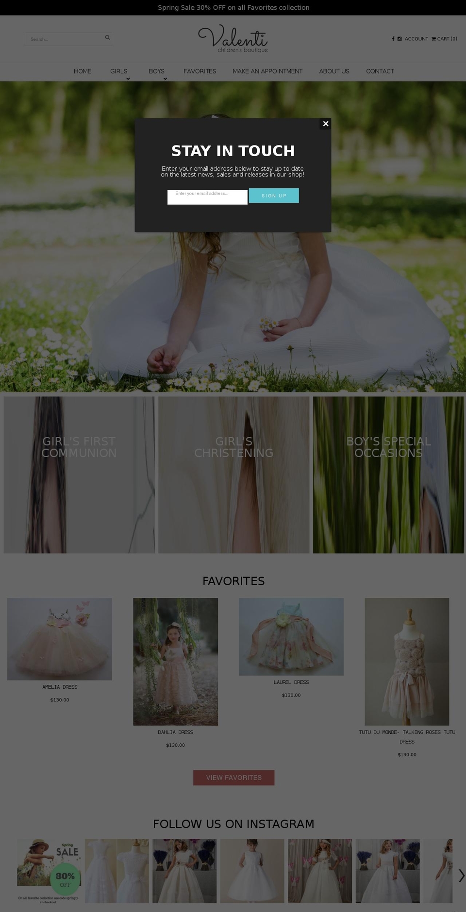 valentichildrensboutique.com shopify website screenshot