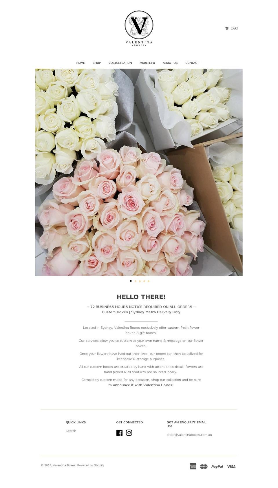 valentinaboxes.com.au shopify website screenshot