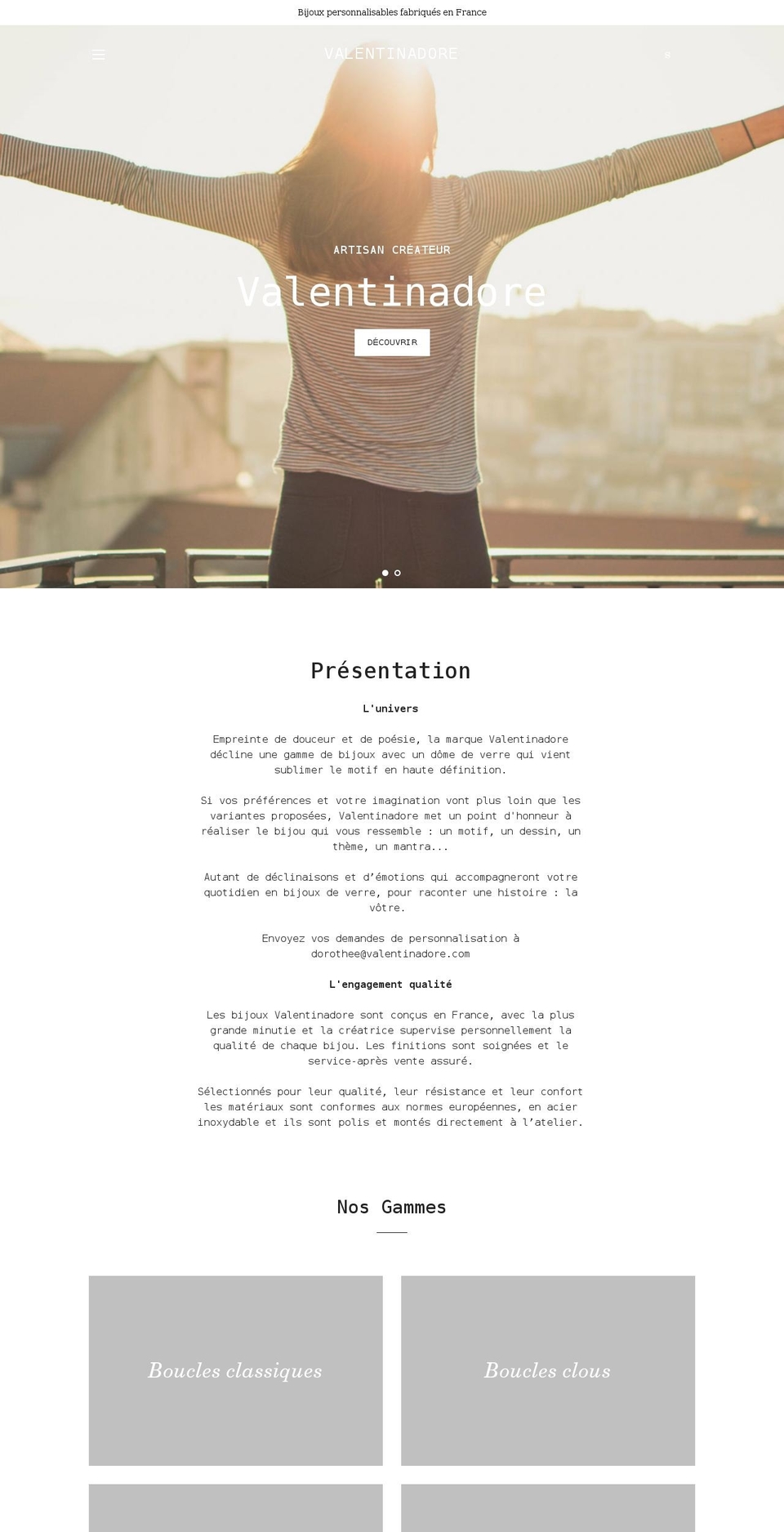 valentinadore.com shopify website screenshot