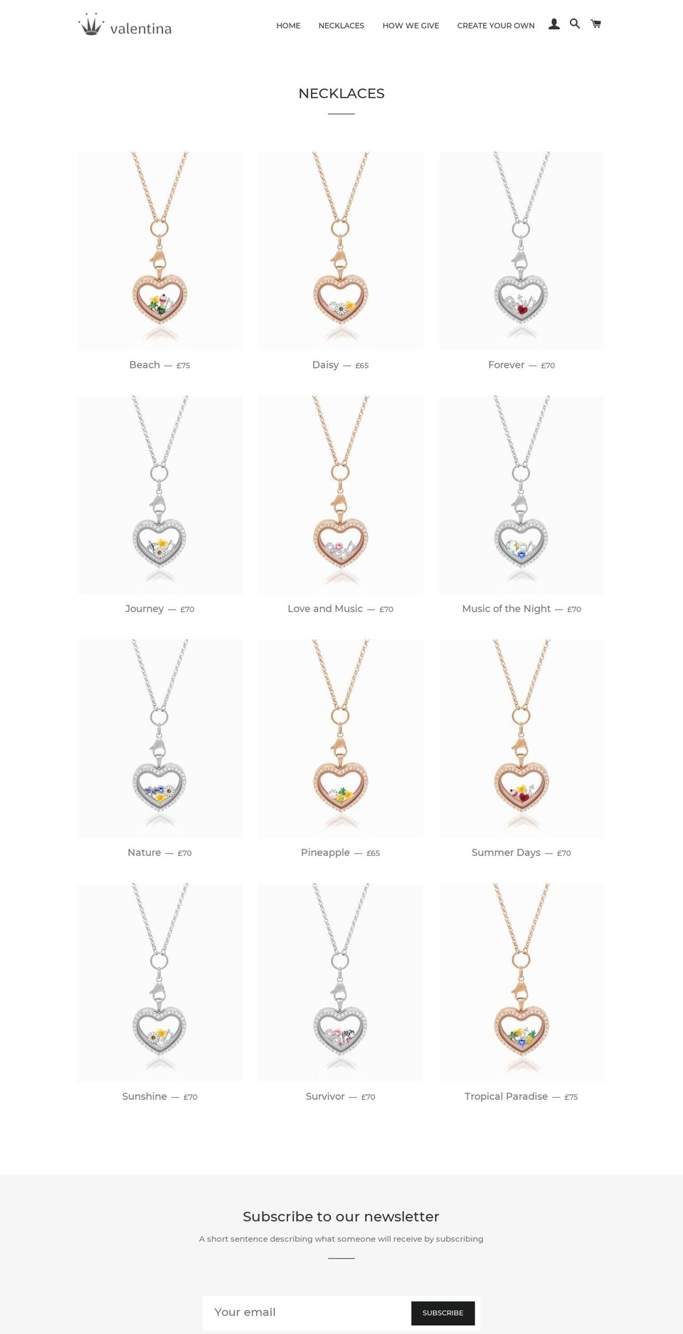 valentinajewellery.com — Shopify storefront screenshot