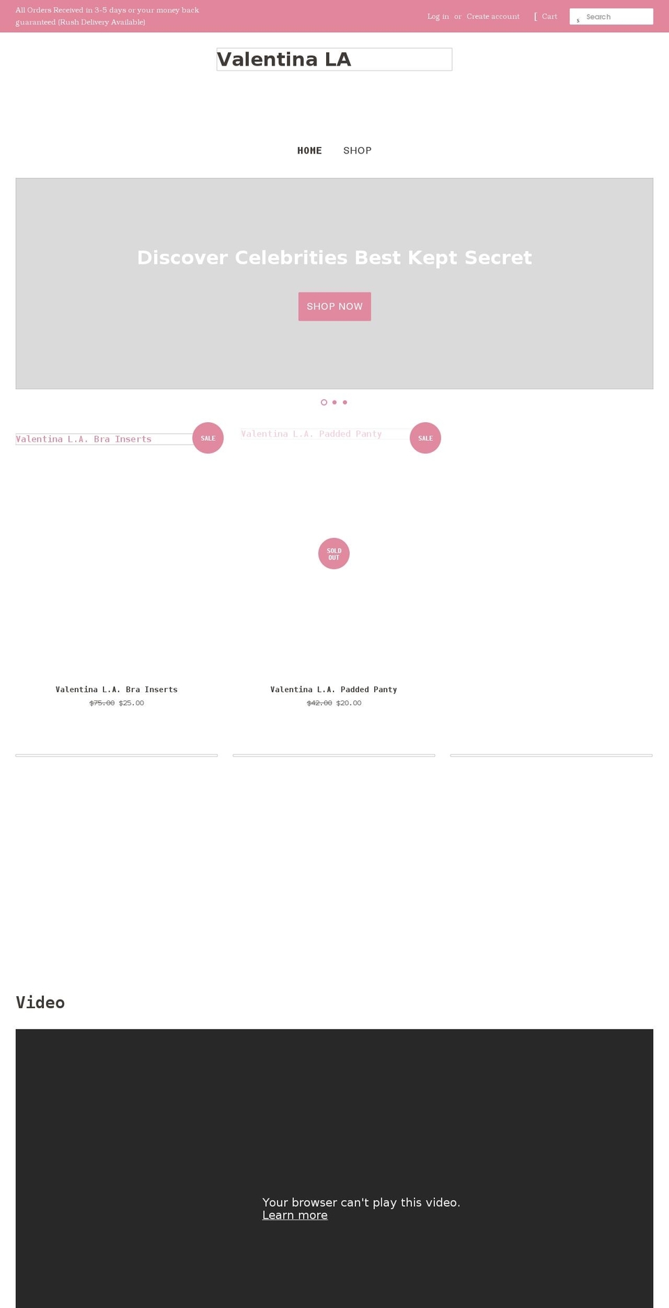 valentinala.com shopify website screenshot