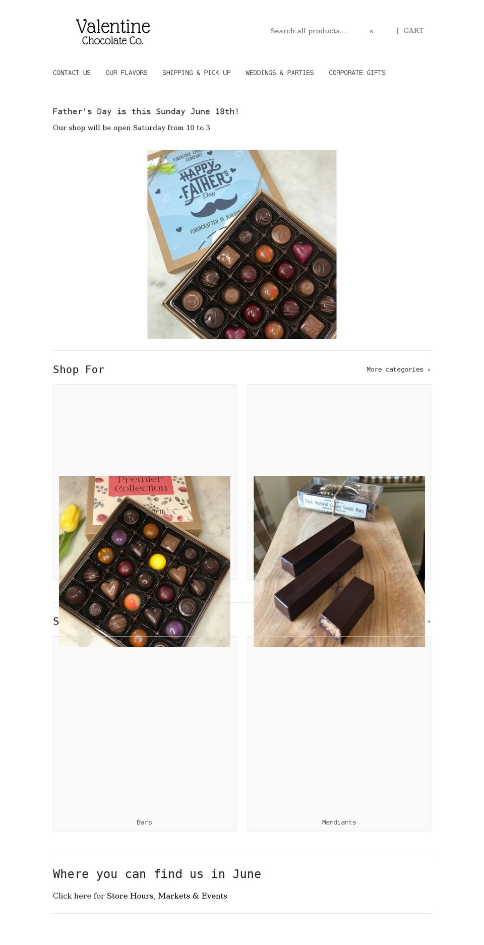 valentinechocolateco.com shopify website screenshot