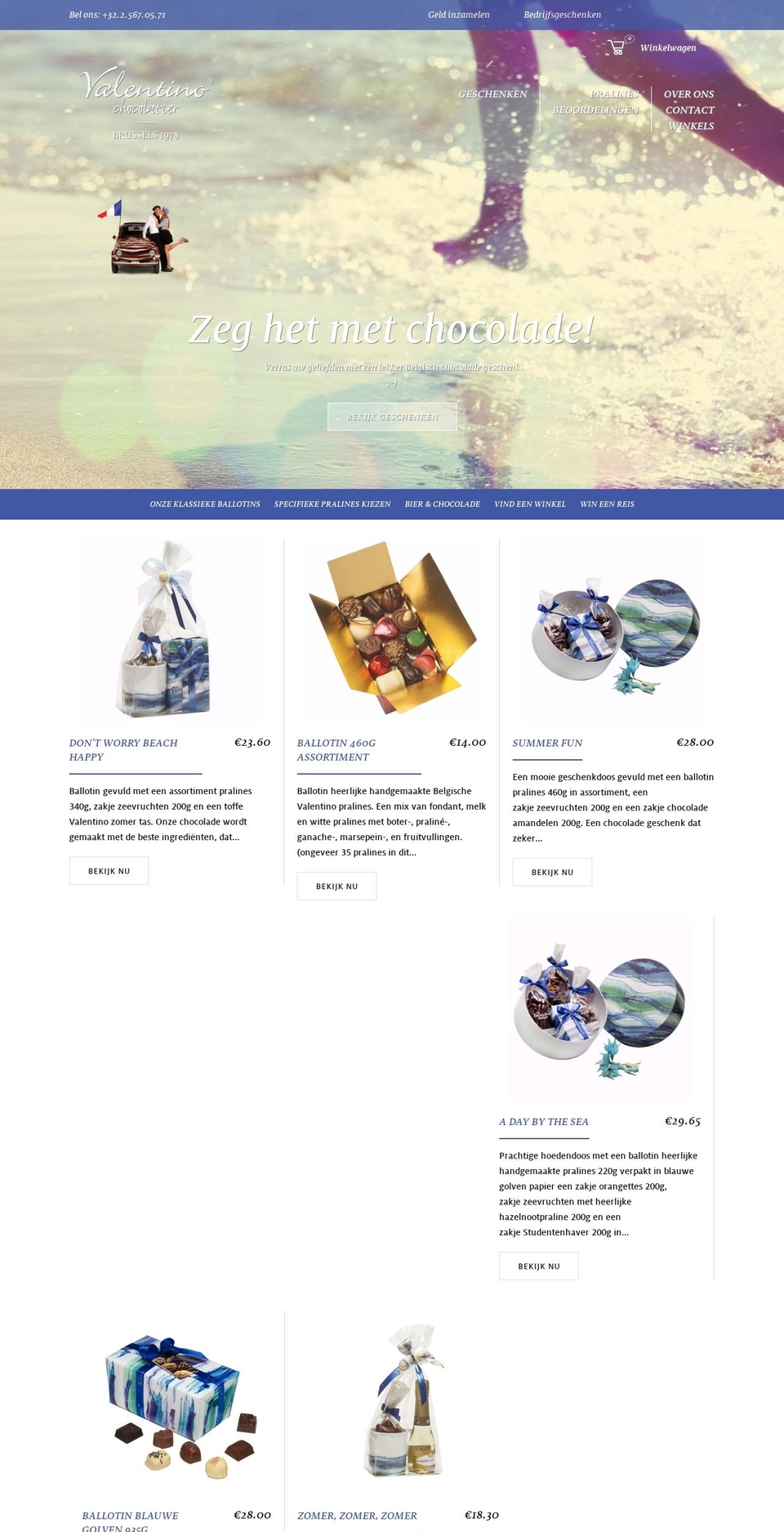 valentinochocolade.be shopify website screenshot