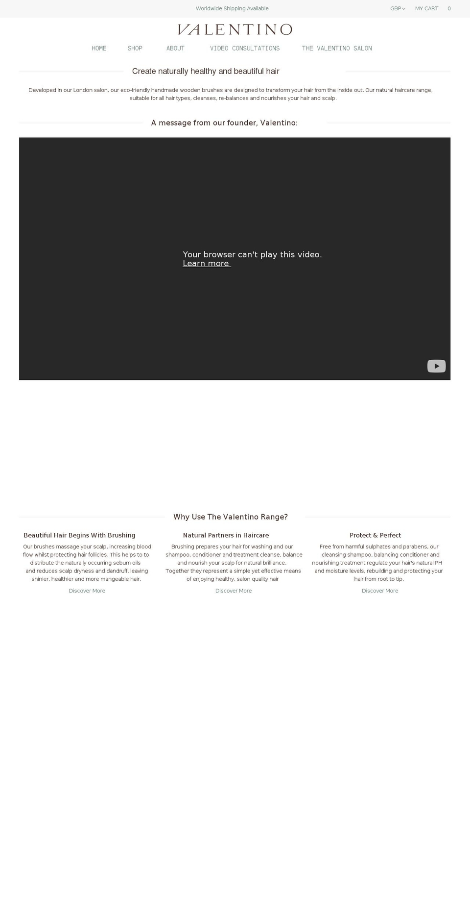 valentinohaircare.com shopify website screenshot