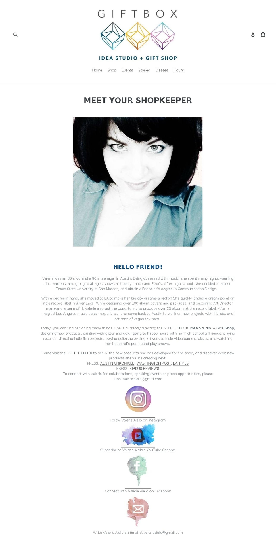 valerieaiello.com — Shopify storefront screenshot