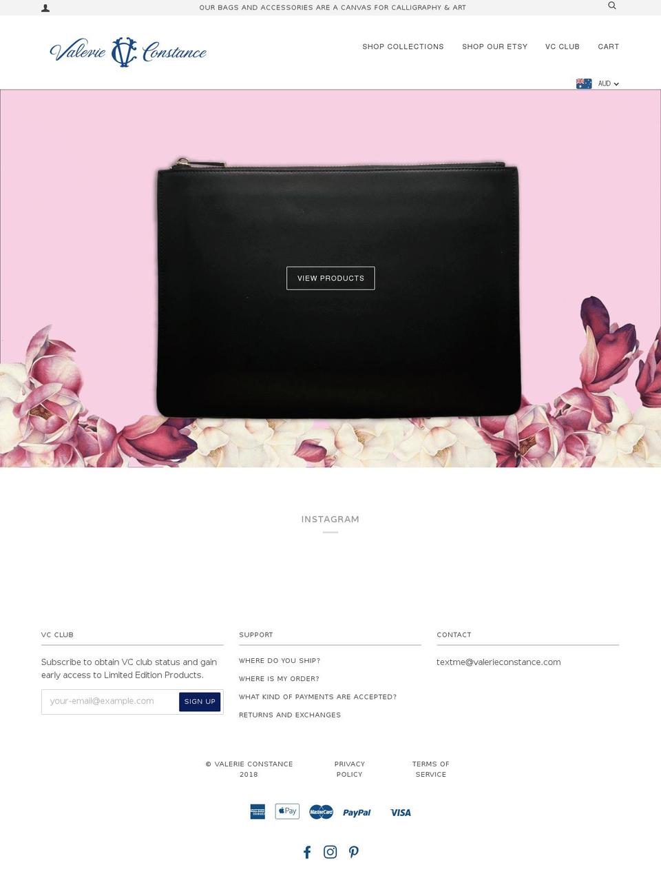 valerieconstance.com — Shopify storefront screenshot