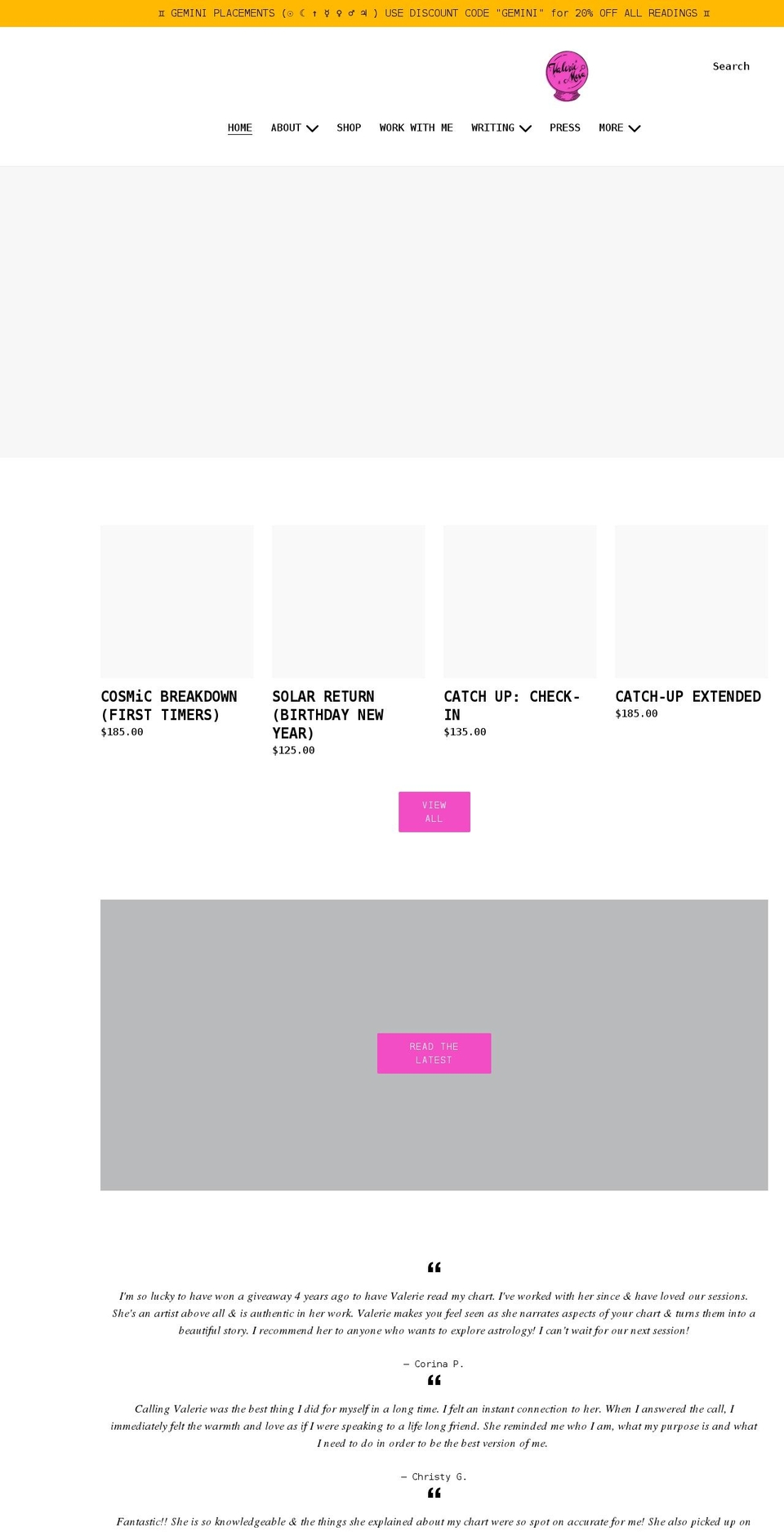 valeriemesa.com shopify website screenshot
