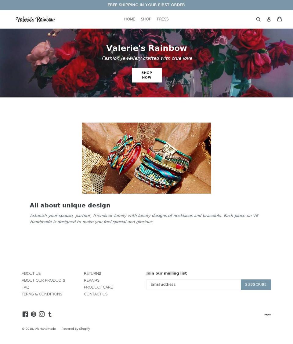 valeriesrainbow.com — Shopify storefront screenshot