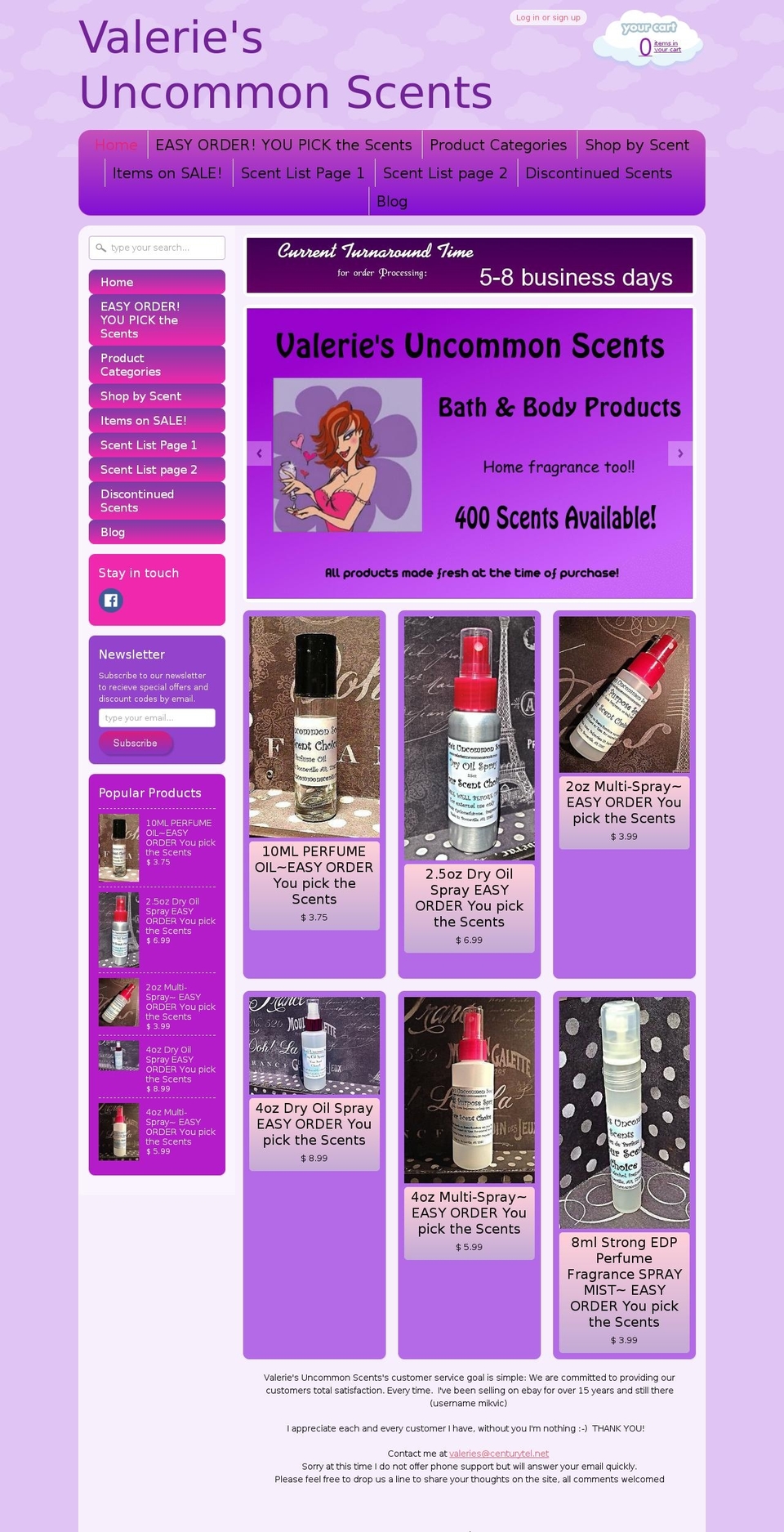valeriesuncommonscents.com shopify website screenshot