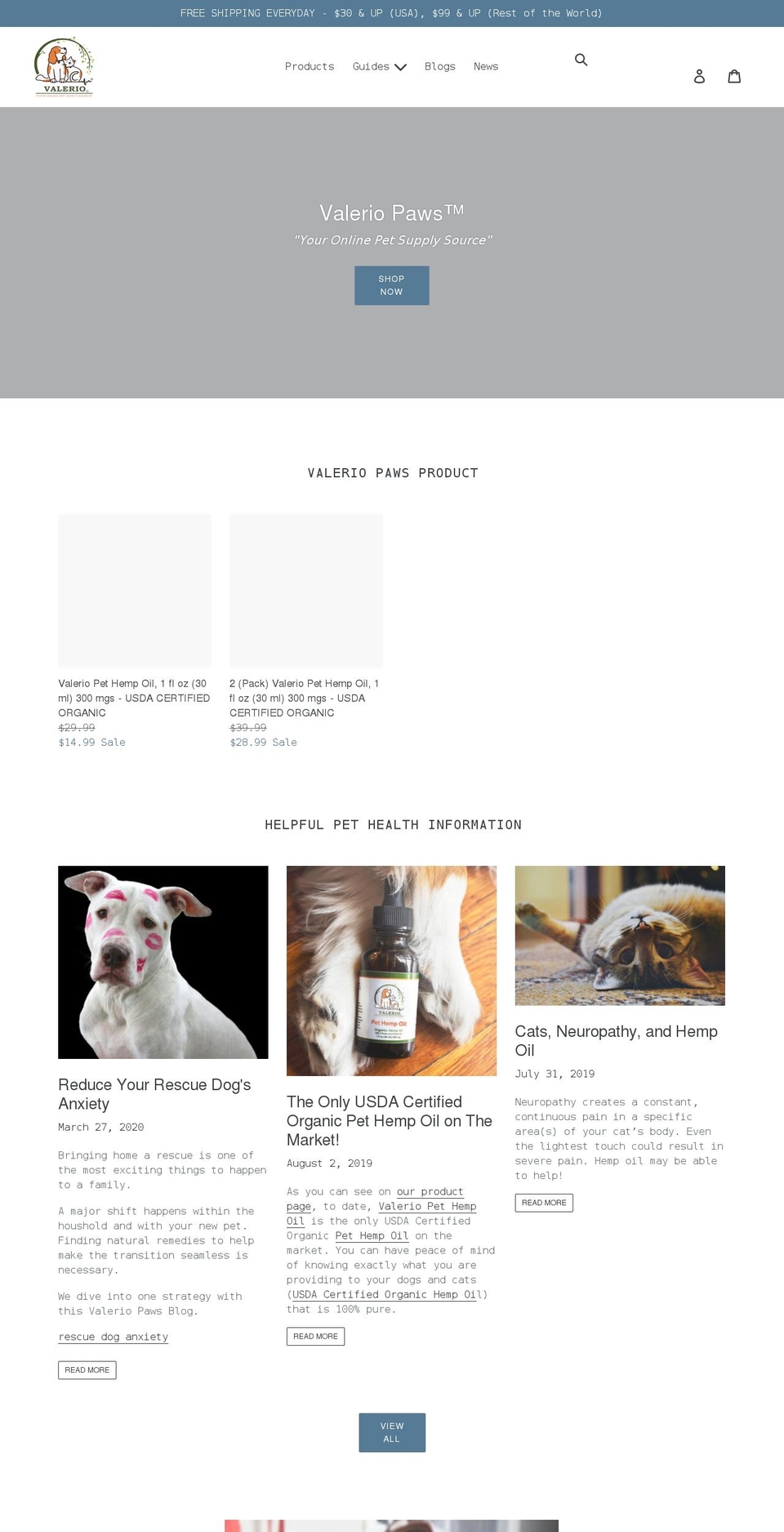 valeriopaws.com shopify website screenshot