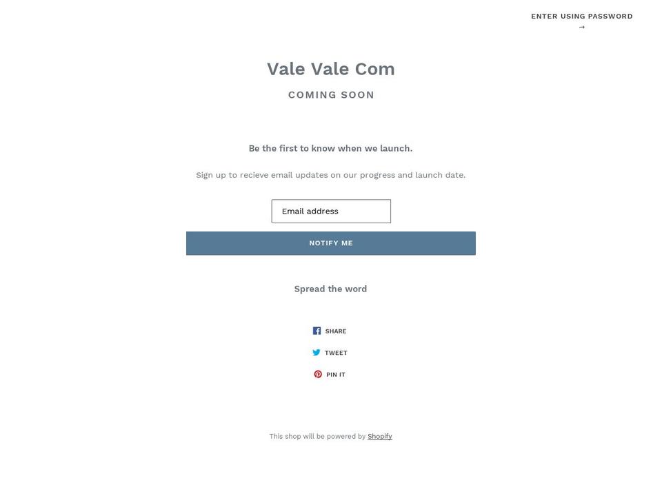 valevale.com — Shopify storefront screenshot