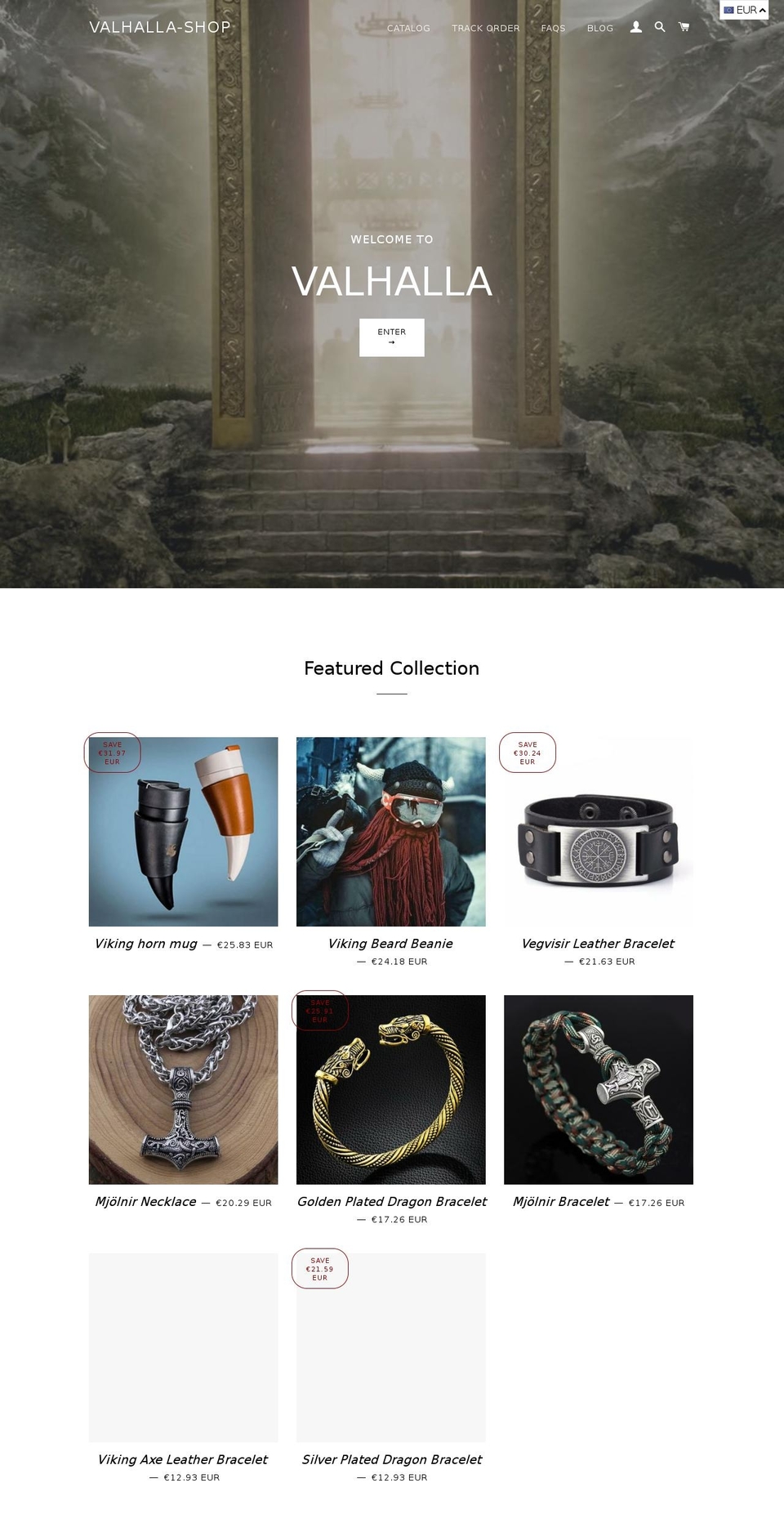 valhalla-shop.com — Shopify storefront screenshot