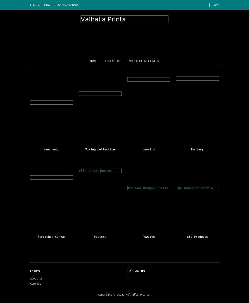 valhallaprints.com shopify website screenshot