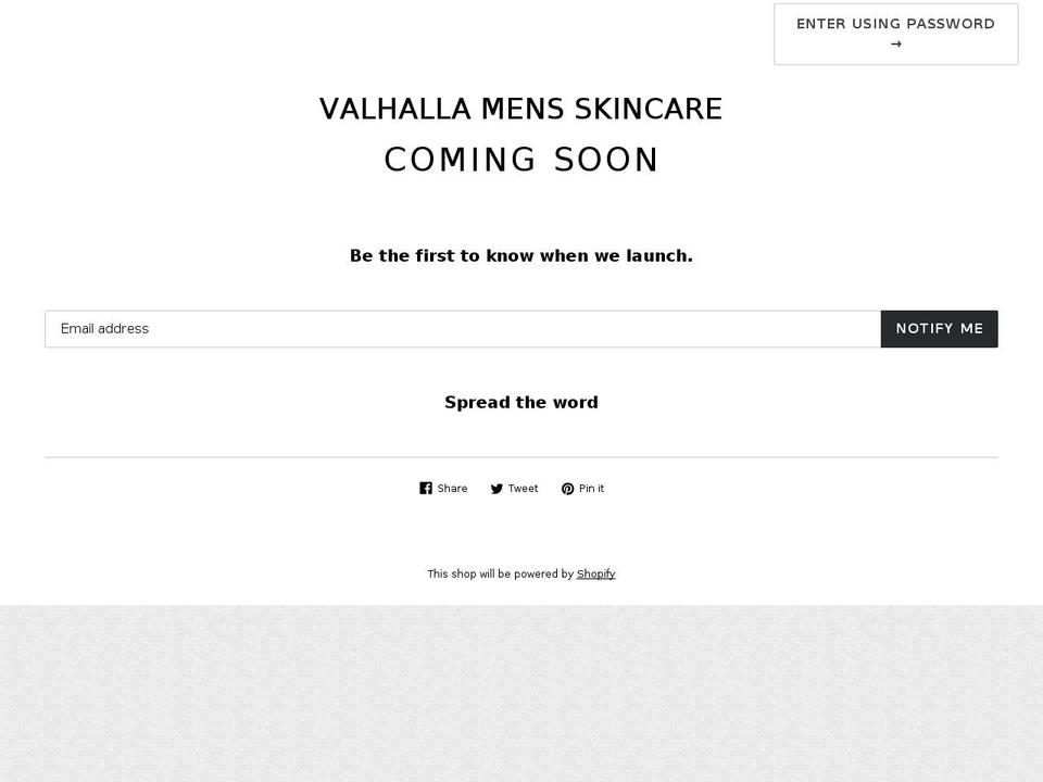 valhallaskin.com shopify website screenshot
