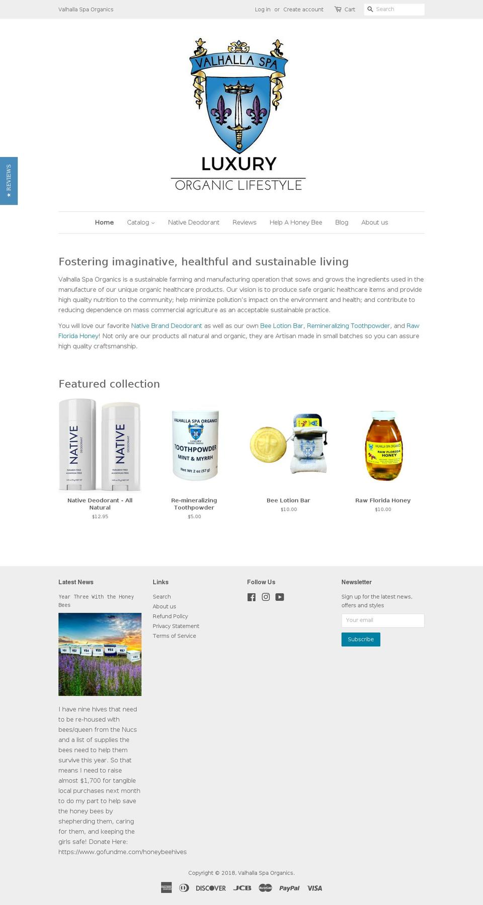 valhallaspaorganics.com — Shopify storefront screenshot